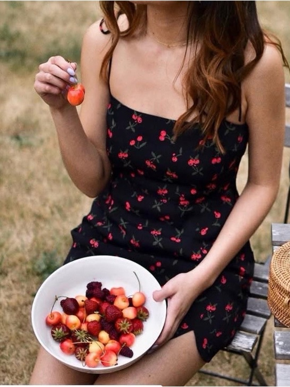 REVOLVE Black Cherry-Print Mini Dress
